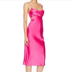 Pink Cowl Neck Midi Dress with Cutout Back